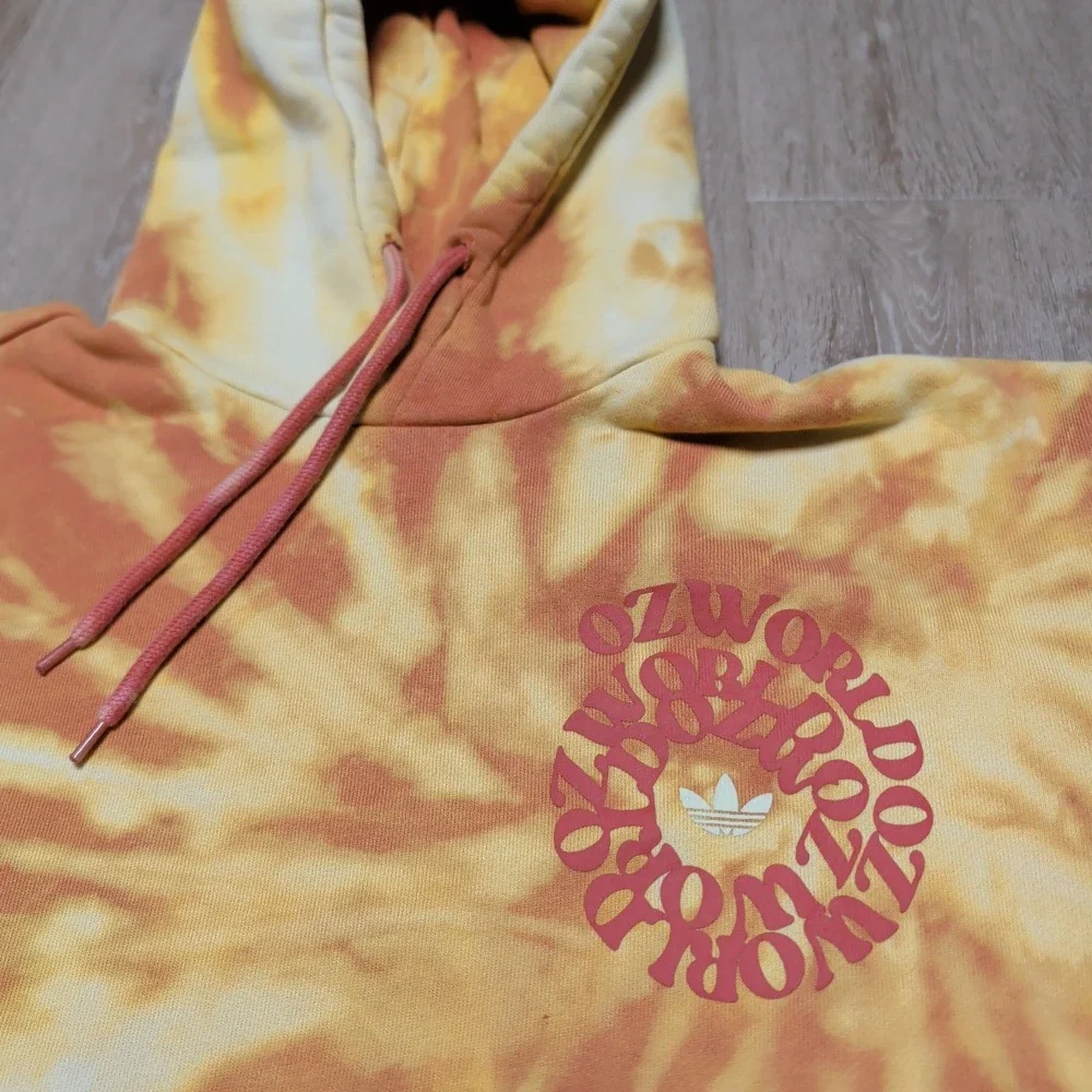 Adidas Ozworld Hoodie Mens Medium Orange Yellow Tie Dye Pullover Sweatshirt Cozy